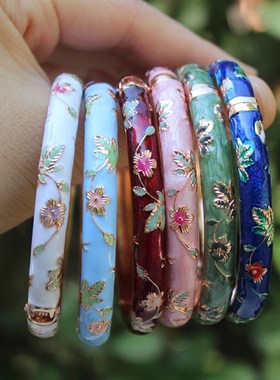 古风北京旅游礼品玫瑰彩金雕碎小花景泰蓝手镯手环送女友闺蜜母亲