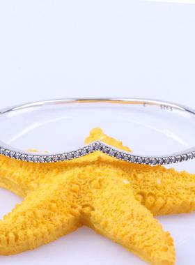 可白铜镀银v形镶钻手镯女潘家新款心愿闪耀时尚百搭叠戴