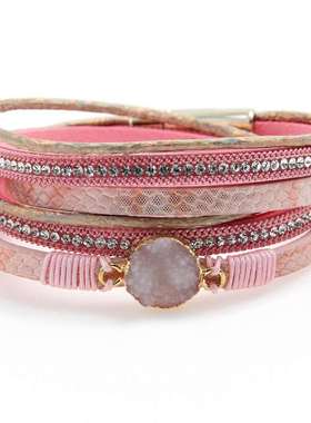 Diamond inlaid leather multi-layer hand woven Vintage gravel