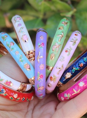 中国风北京旅游礼品儿童小碎花景泰蓝手镯彩釉镀金手镯送小孩礼物