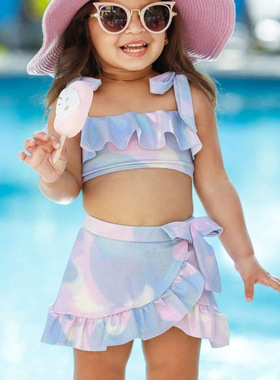 2022 Childhood style halter and flounces swimsuit