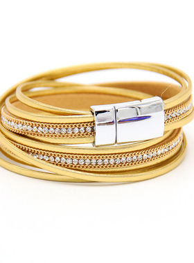 Alloy magnetic buckle leather jewelry feather diamond inlaid