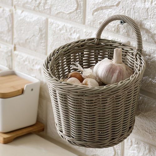 挂式收纳篮厨房葱姜姜蒜收纳筐壁挂篮竹编织小篮子悬挂置物篮可携