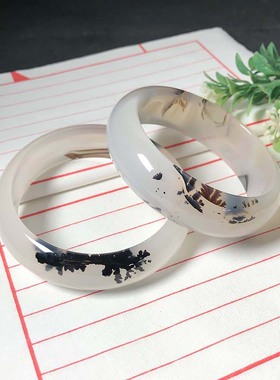 59圈口海洋玉髓手镯天然玛瑙草花饰品玉镯叮当镯轮胎细条加宽送礼