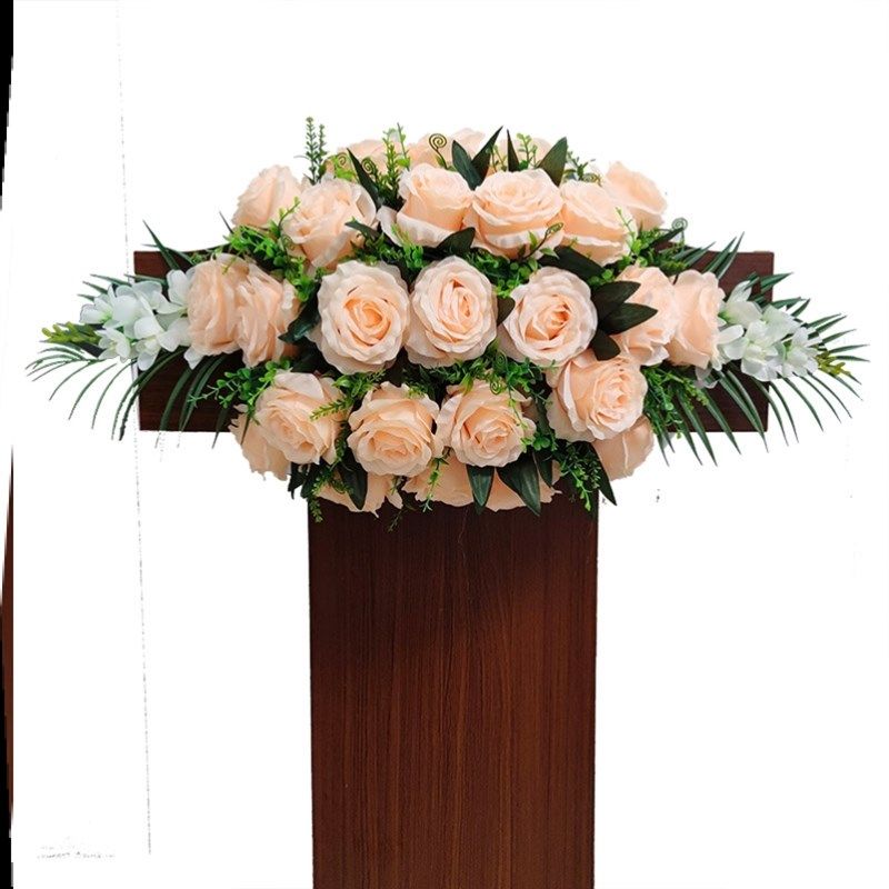 讲台花仿真花演讲台花束主席台假花挂式下垂绢花会议桌花前台摆花