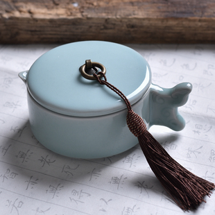 多功能墨池文房笔架墨海笔洗带盖子砚台学生墨条陶瓷文房四宝墨碟