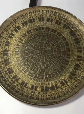 古玩八卦罗盘仿古做旧纯铜五行八卦罗盘家用五福铜盘家居店铺摆件