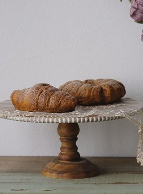 侘寂风木质装饰j置物架家用法式复古蛋糕架面包托盘民宿玄关果盘