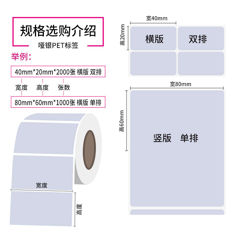 60*10mm5000张/哑银PET条码纸/不干胶标签纸/消银龙PYVC/防水防图片