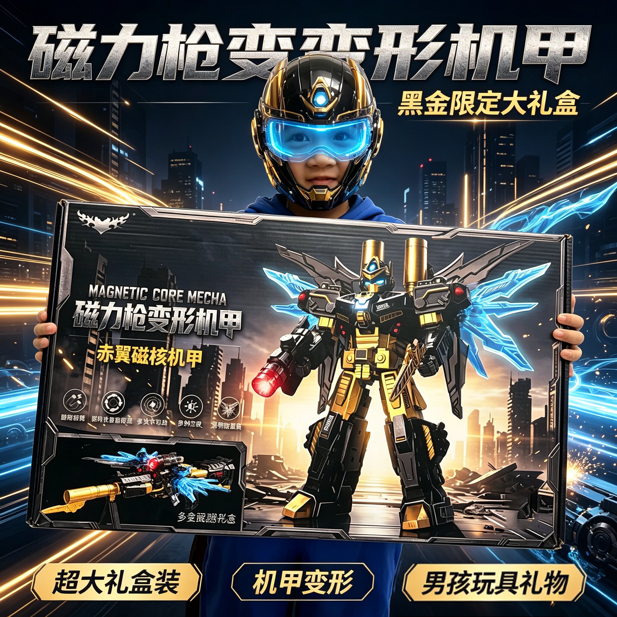 变形枪玩具儿童男孩金刚高级黑科技大磁力自由积木拼装3到6岁以上