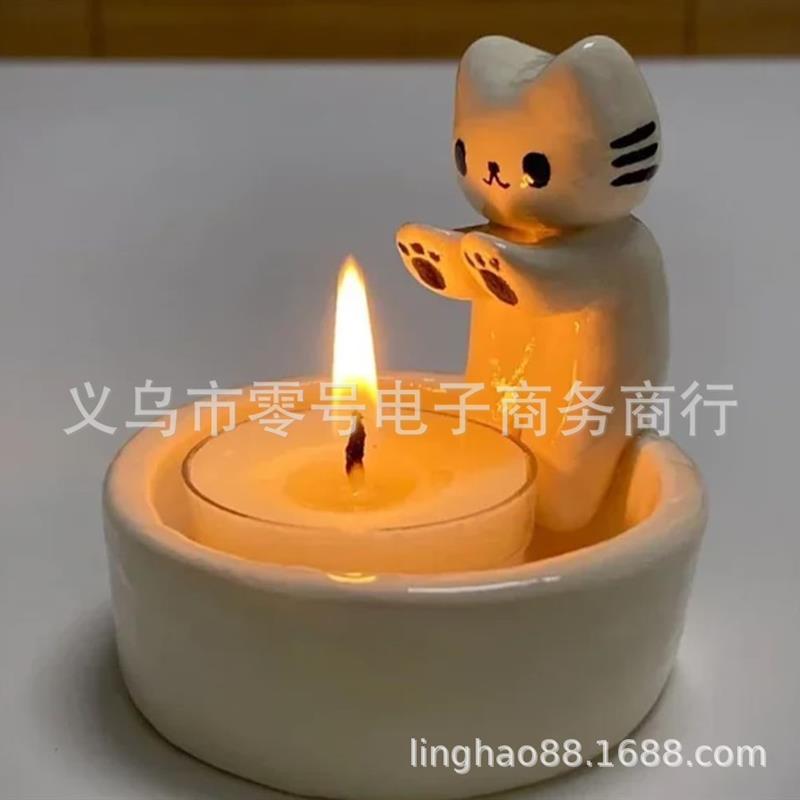 适配跨境新品 Candelabro diseñado 卡通猫咪烛台灯架与鱼头罐