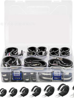 适配跨境116PCS 304不锈钢连胶条卡箍喉箍管夹 R型骑马卡电线缆固