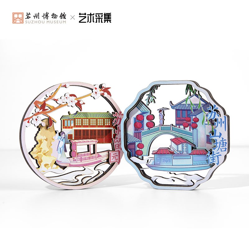 苏州画窗冰箱贴古风木刻镂空冰箱贴木质创意留言贴文创纪念品礼物