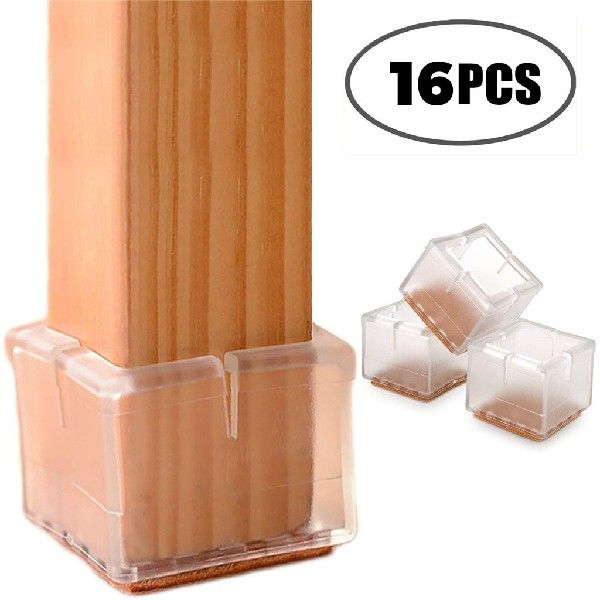 16Pcs Transparent Table And Chair Leg PVC Square Caps Foot