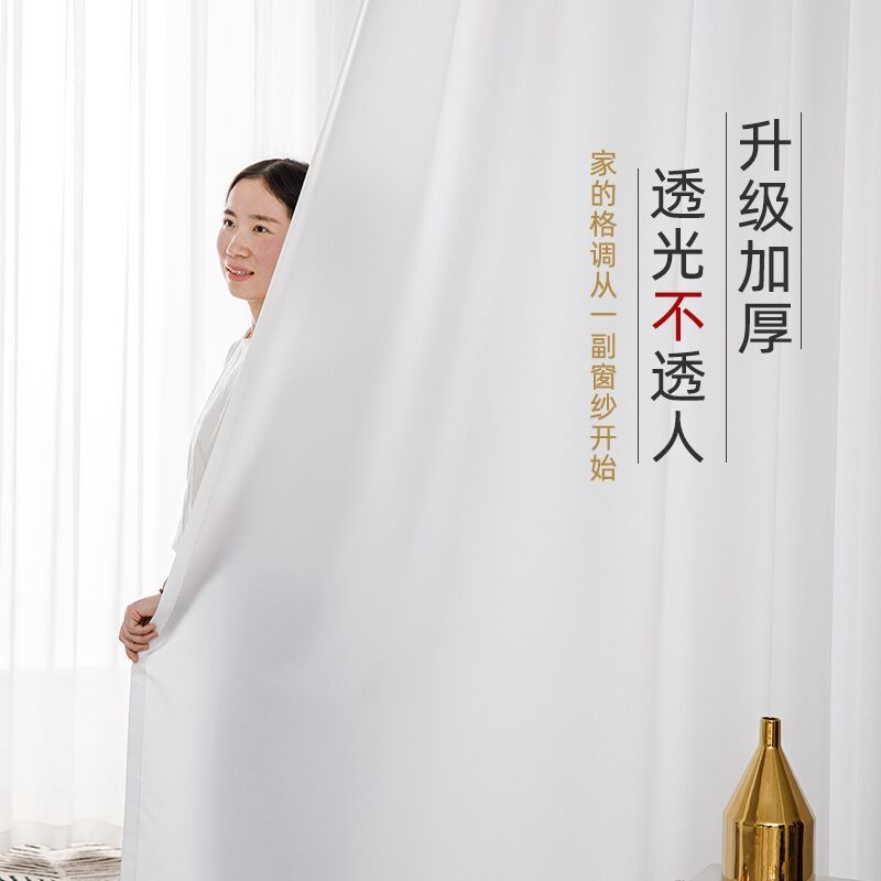 薄纱窗帘天丝绒透光不透人隔断纱幔纱布轻奢高档白沙打孔款主卧室