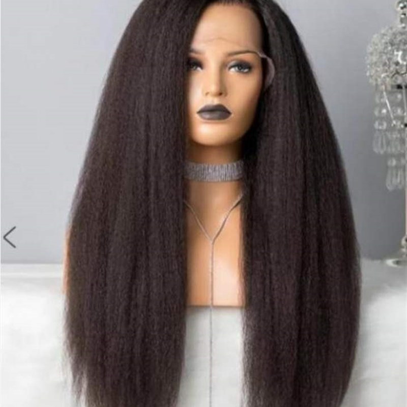 Wig Black long straight hair fluffy and natural
