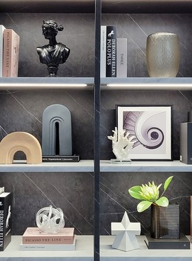 样板间玄关客厅简约北欧家居软装饰品摆件挂画几何陶瓷组合ZH2604