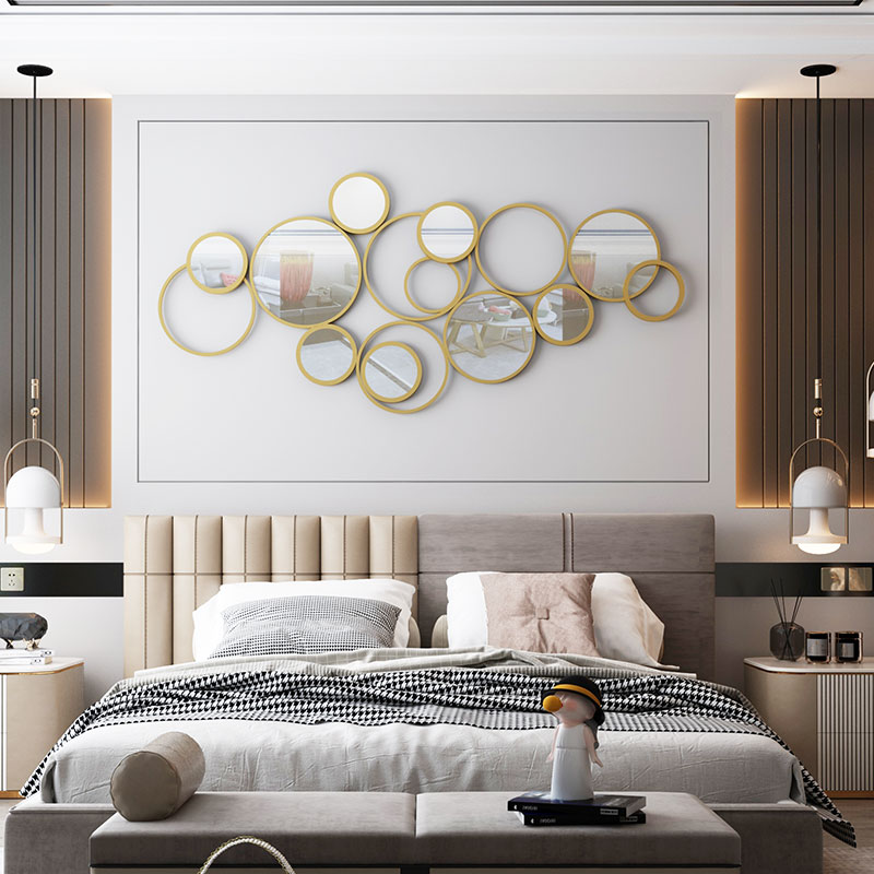 轻奢现代铁艺圆形镜子壁饰挂件客厅墙面墙饰卧室餐厅立体酒店装饰
