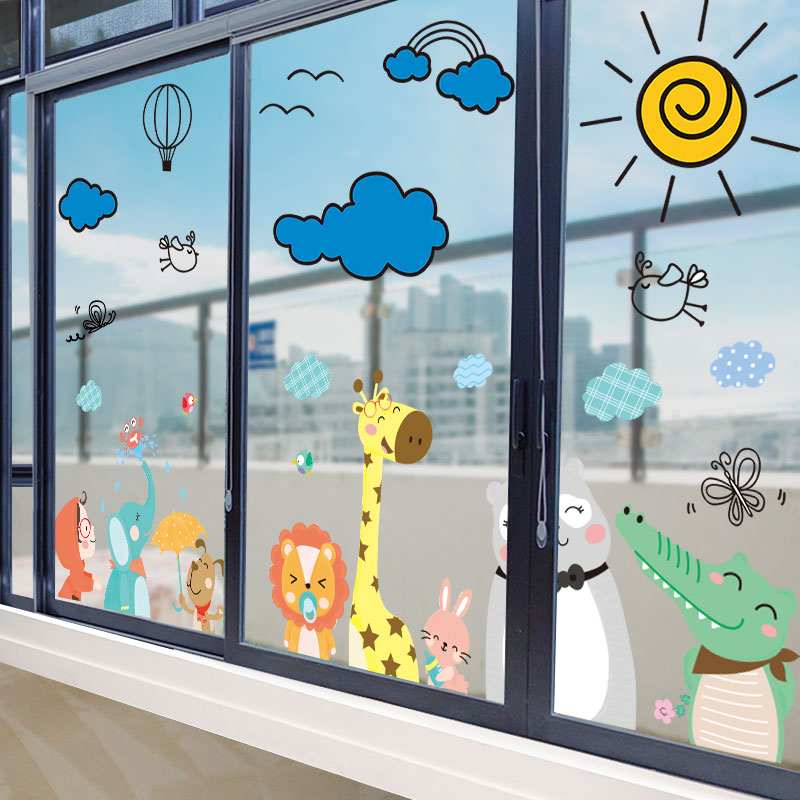 幼儿园班级文化主题墙窗户贴玻璃贴画卡通墙贴纸装饰门贴环创材料