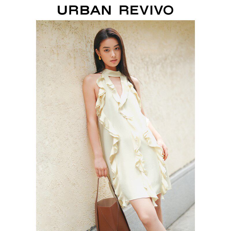 现货2024夏季新款装时髦设计感立体飘带挂脖连衣裙UWG740084