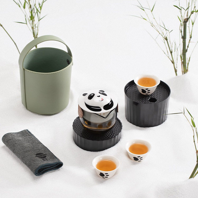 熊猫便携式旅行单人茶具套装快客杯创意一壶二杯陶瓷泡茶壶茶杯