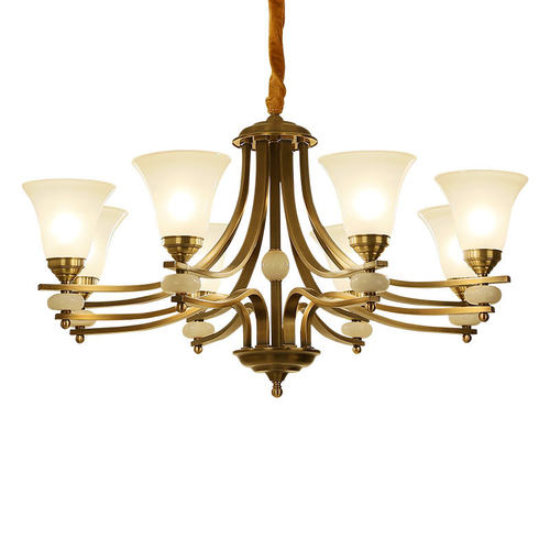 美式乡村客厅铜灯餐厅次主卧室简约复古云石奢华别墅美式全铜吊灯