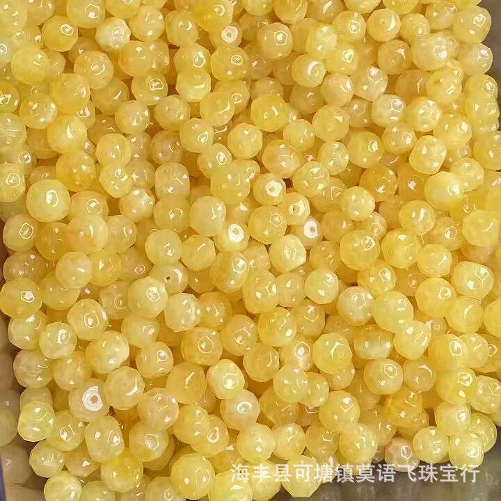 天然俄料蜜蜡无相珠散珠百香籽雕刻珠白花鸡油黄满蜡琥珀散珠diy