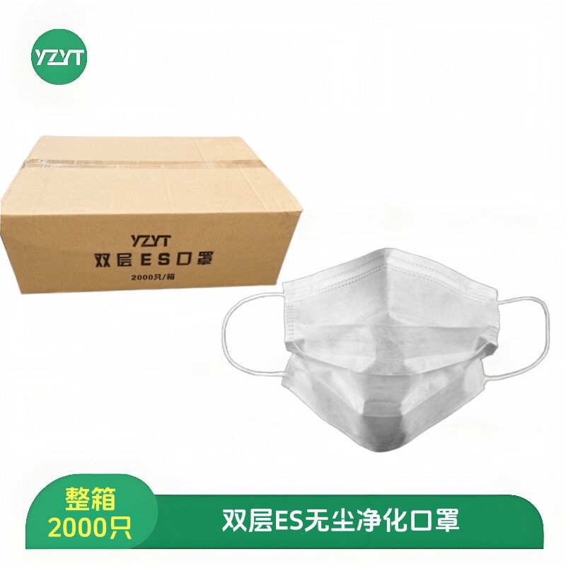 整箱2000只一次性双层ES净化口罩白色无尘车间防尘不起毛挂耳式
