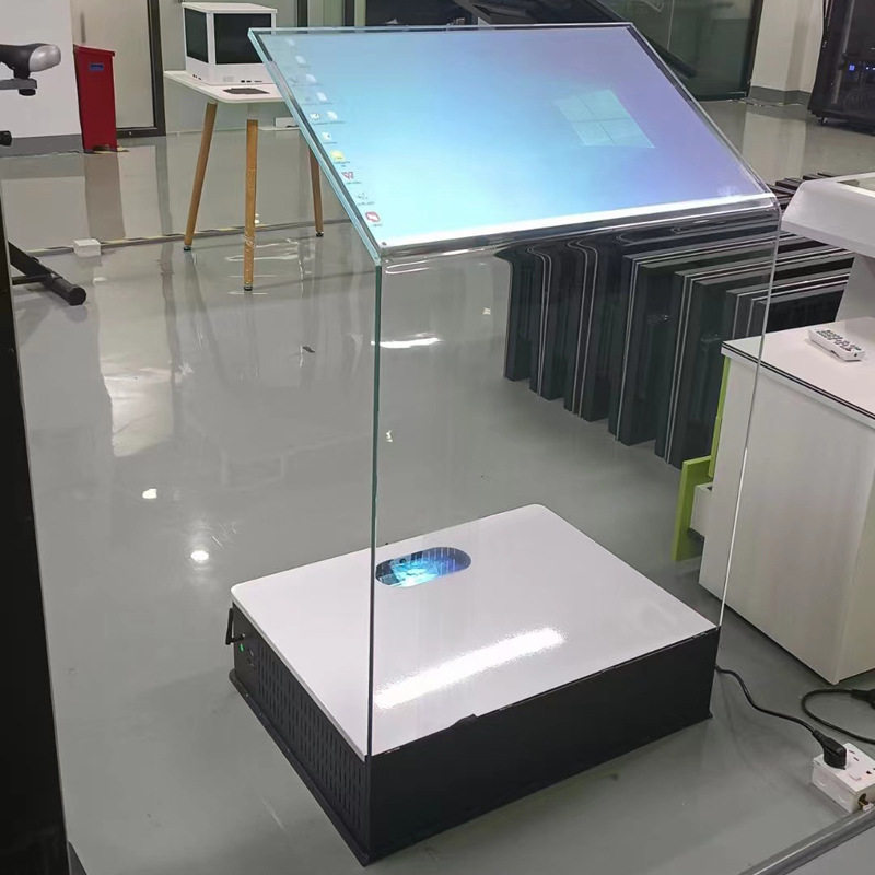 斜卧式触摸水晶讲台一体机 多媒体空灵悬浮透明诊疗导览屏厂家
