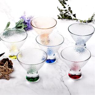 罗派ROUPA玻璃杯创意锤纹商用透明彩色冰激凌甜品鸡尾酒杯冰沙碗