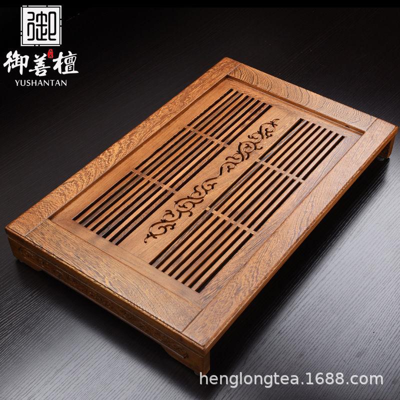 实木中小号茶盘家用鸡翅木抽屉式储水茶台现代简约办公室阳台托盘