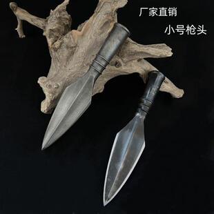 龙泉市百炼钢一体枪头大马士纹理矛头锰钢霸王武术小号枪头未开刃