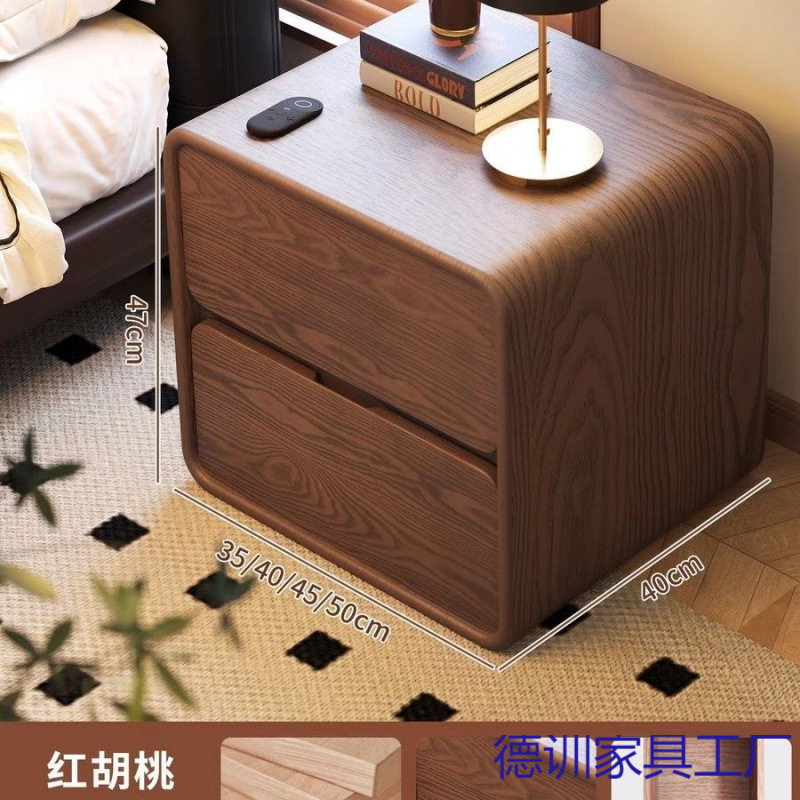 现代轻奢实木皮质收纳床头柜