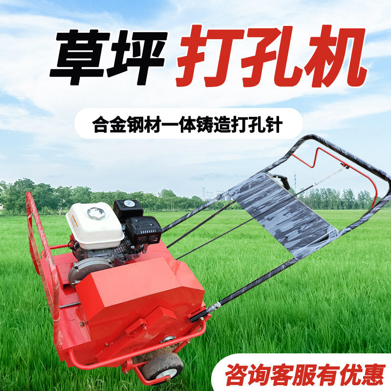 自走式草坪打孔机草皮养护通气排水草场维护打洞汽油手推式冲孔机