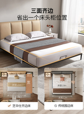 现代简约布艺床轻薄床头主卧大床小户型高脚床架双人床C092