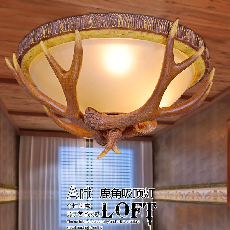 美式仿古鹿角吸顶灯客厅过道