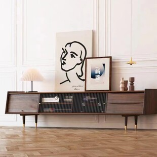 现代简约客厅家具纯实木电视柜原木地柜北美黑胡桃木樱桃木视听柜