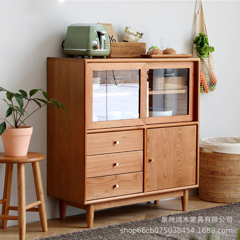 日式实木餐边柜小户型家用储物碗柜带抽屉置物茶水柜餐厅收纳橱柜