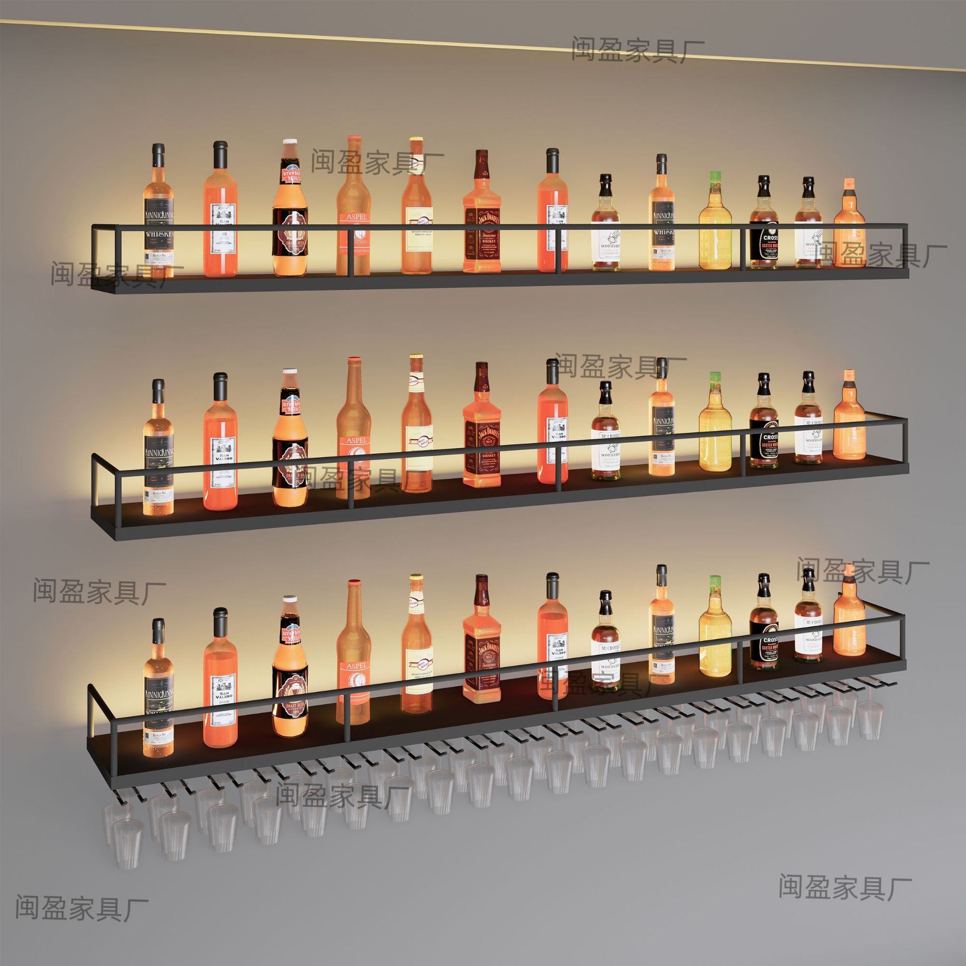 吧台铁艺壁挂发光红酒杯架