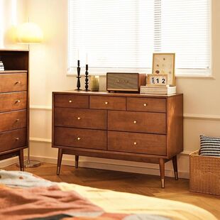 2026复古实木斗柜卧室抽屉七斗柜收纳储物柜客厅玄关柜靠墙中古九