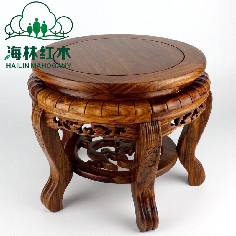 红木青花瓷虎头几落地花瓶架