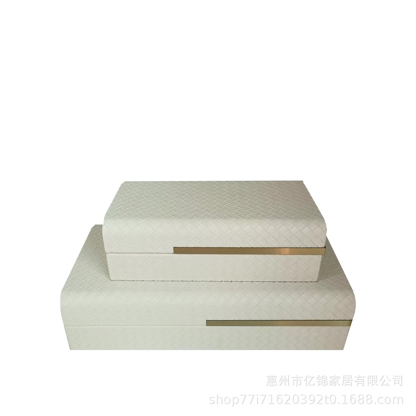 中式米白色编织皮革纹首饰盒现代家居卧室软装饰品样板房衣帽间