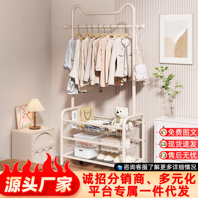 挂衣架家用简易阳台晾衣杆宿舍出租屋可移动多层收纳置物衣帽架