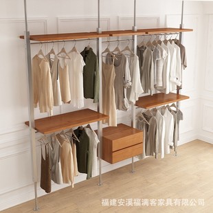 中古风金属衣柜开放式 衣帽间 卧室落地铁艺挂衣架子顶天立地步入式