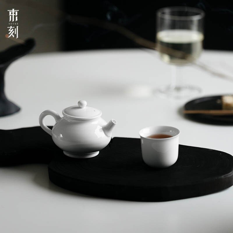 束刻 纸白釉孟缸泡茶壶简约家居日式陶瓷家用功夫过滤球孔单壶