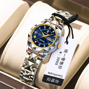 一件代发 瑞士品牌新款 女士手表防水双日历夜光石英表直播爆款