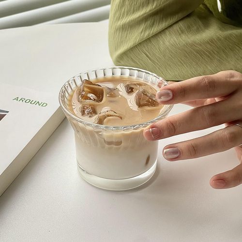 速发拿铁咖啡杯家用高颜值透明冰杯式杯dirty澳美杯花朵宽口玻璃