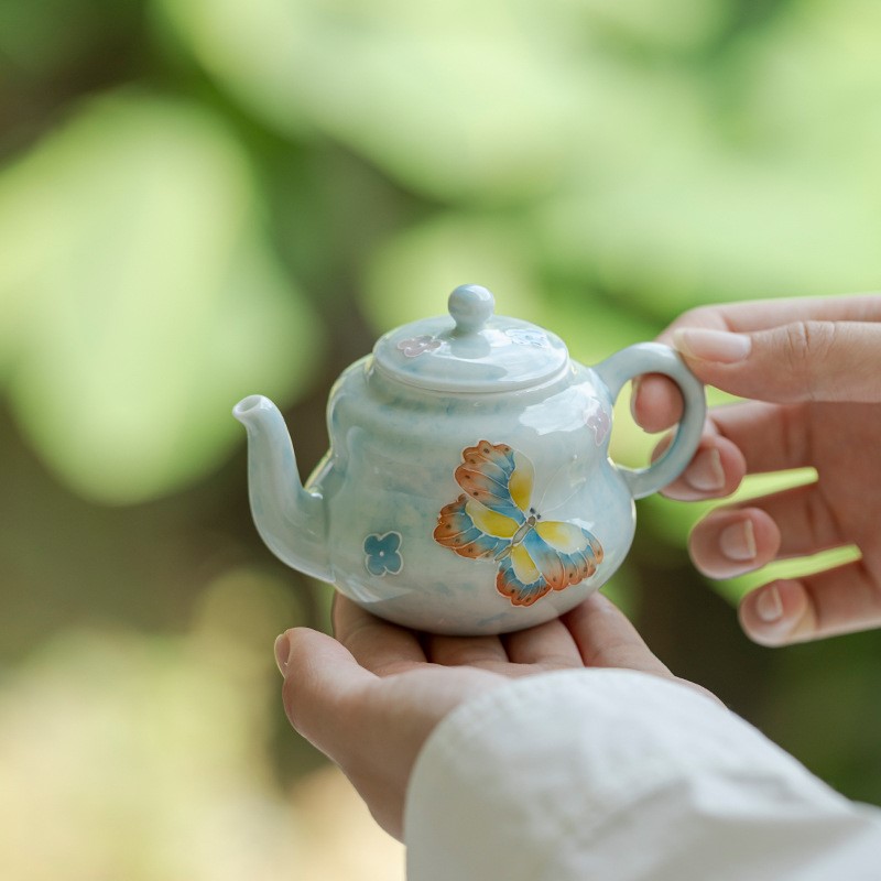 弥言有田烧手绘蝴蝶茶壶家用小号泡茶壶单壶带过滤家用泡茶器简约