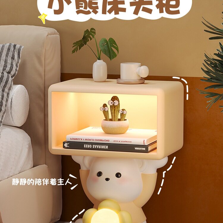 奶油风儿童房间床头柜一体卧室落地灯摆件可爱装饰布置物架替代品