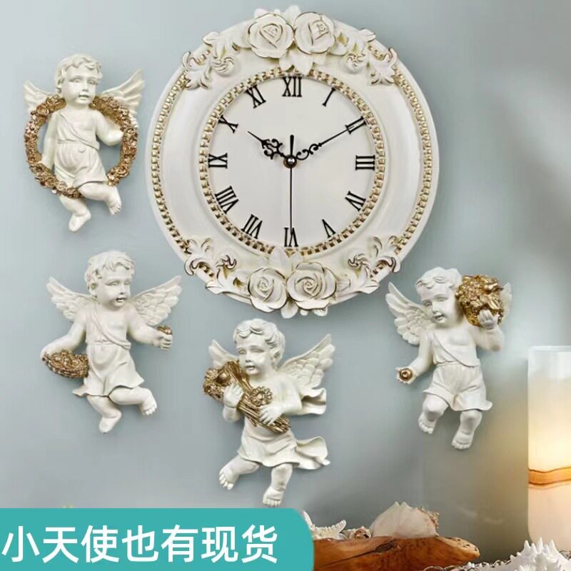 跨境批发欧式创意树脂挂钟客厅墙上家用商用钟表装饰品静音时钟